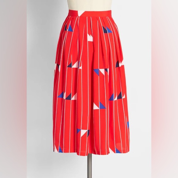 NWOT! Modcloth Molly Bracken flagging down fun red midi skirt - Picture 1 of 7